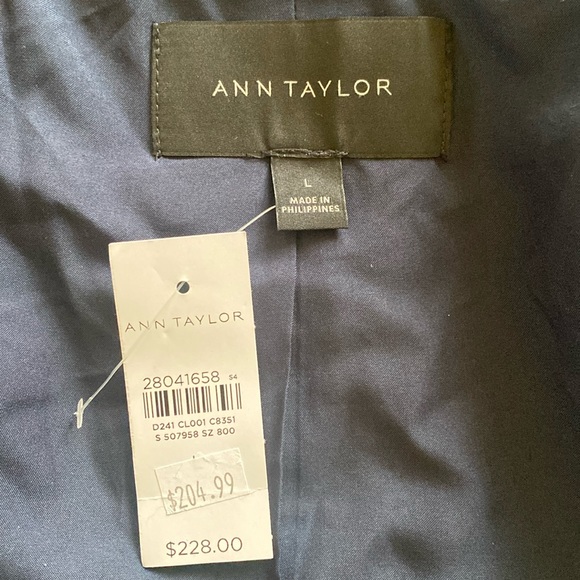 ANN TAYLOR 💙NAVY BLUE & WHITE🤍 WINDOWPANE PATTERN WOOL WRAP COAT SIZE L🌟NWT🌟 - Picture 14 of 17